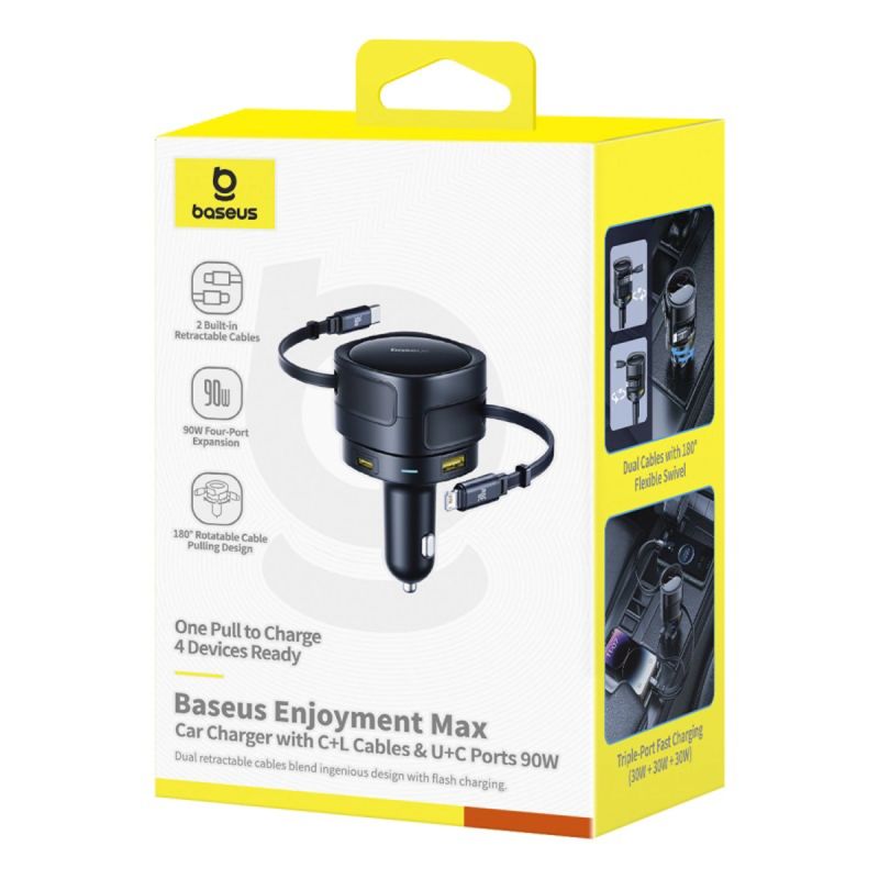 Ładowarka samochodowa Baseus Enjoyment Max 90W 2x USB-C + kabel USB-C i Lightning – czarna - obrazek 7