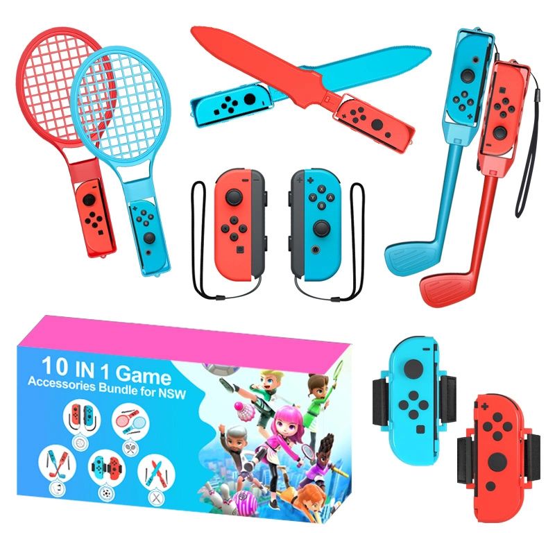 Pakiet akcesoriów rodzinnych 10 w 1 do gry Nintendo Switch Sports - zestaw czerwony i niebieski - obrazek 2