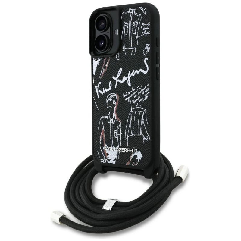 Etui Karl Lagerfeld Crossbody Grained Pattern & Logo do iPhone 16 - czarne