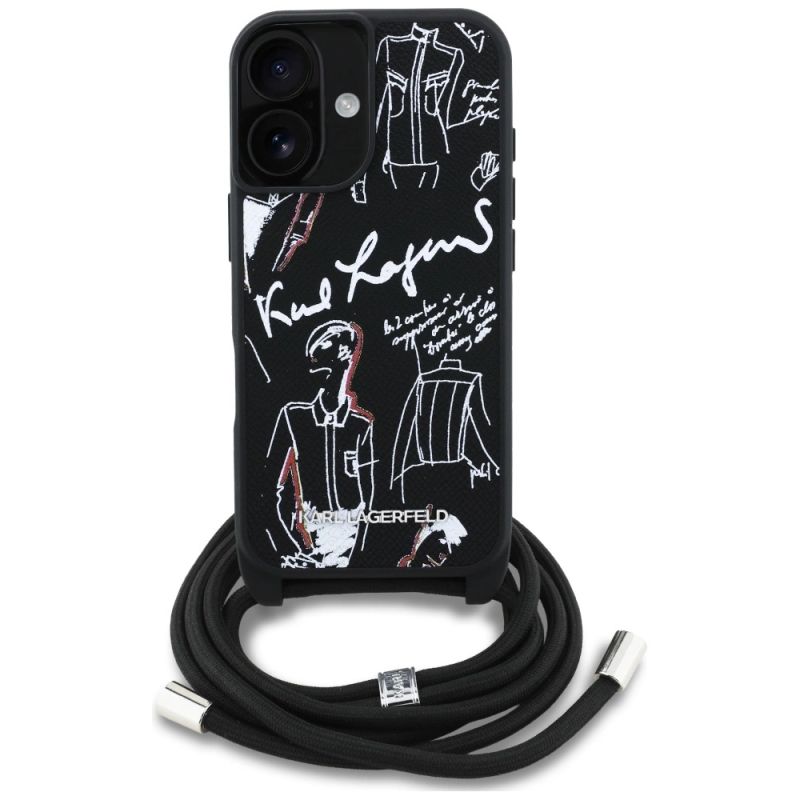 Etui Karl Lagerfeld Crossbody Grained Pattern & Logo do iPhone 16 - czarne - obrazek 2