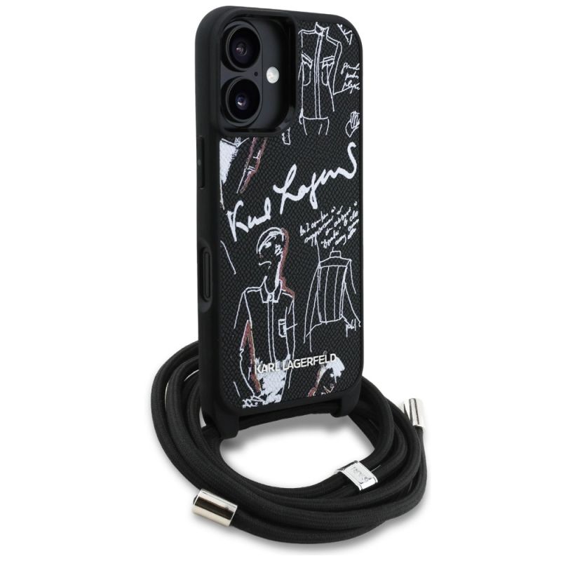 Etui Karl Lagerfeld Crossbody Grained Pattern & Logo do iPhone 16 - czarne - obrazek 3