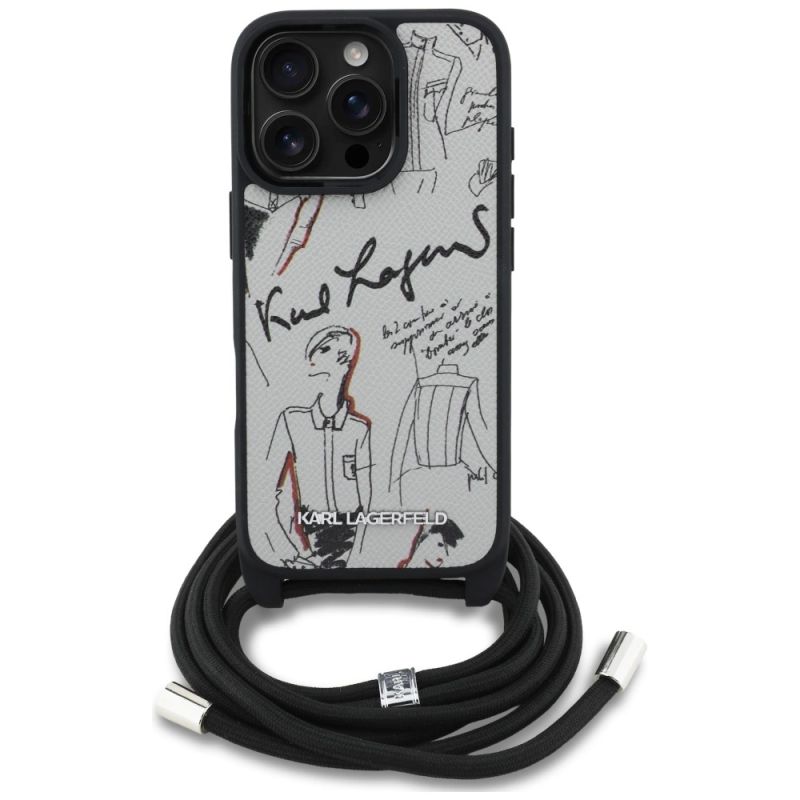Etui Karl Lagerfeld Crossbody Grained Pattern & Logo do iPhone 16 Pro Max - szare - obrazek 2