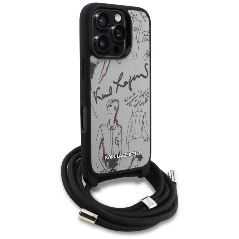 Etui Karl Lagerfeld Crossbody Grained Pattern & Logo do iPhone 16 Pro Max - szare - obrazek 3