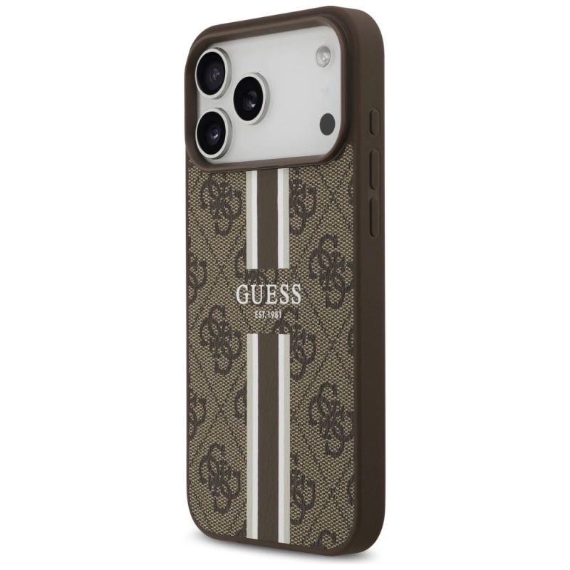 Etui Guess 4G Printed Stripes MagSafe na iPhone 17 Pro Max - brązowe - obrazek 2