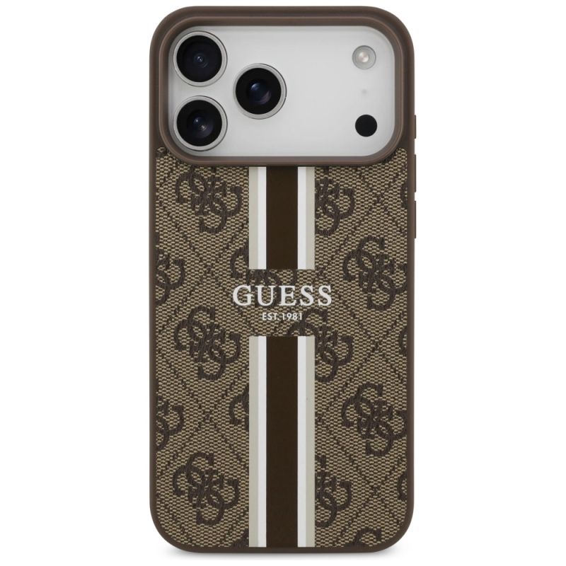 Etui Guess 4G Printed Stripes MagSafe na iPhone 17 Pro Max - brązowe - obrazek 3