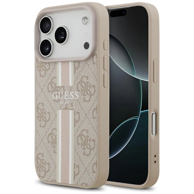 Etui Guess 4G Printed Stripes MagSafe na iPhone 17 Pro - różowe