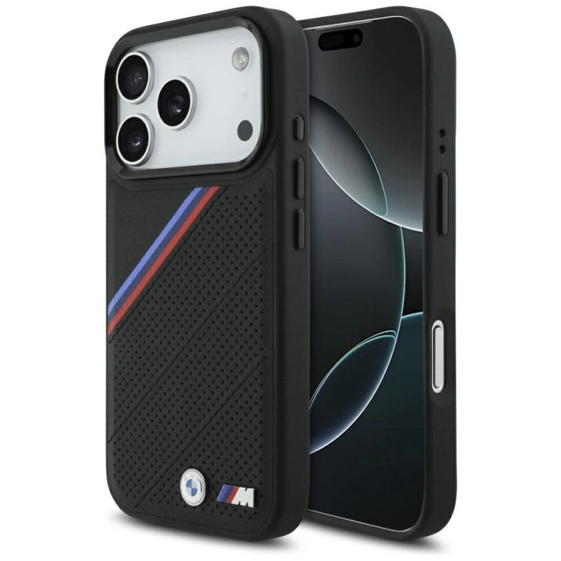 Etui BMW M Tricolor Metal Logo MagSafe do iPhone 17 Pro - czarne