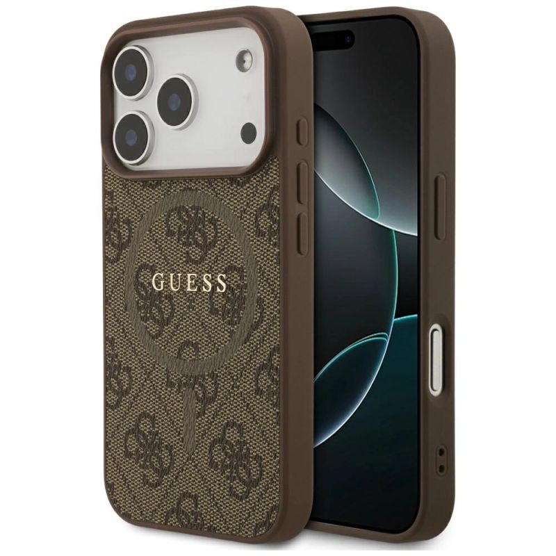 Etui Guess 4G Ring Classic Logo MagSafe na iPhone 17 Pro - brązowe