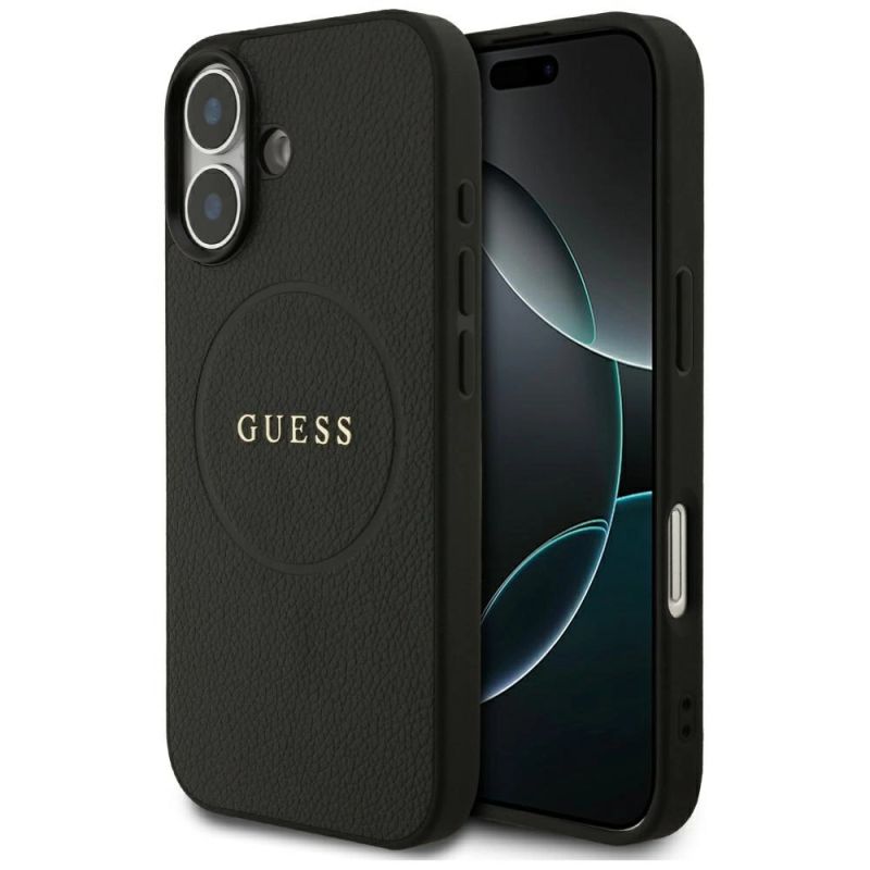Etui Guess Grained Ring MagSafe do iPhone 17 - czarne