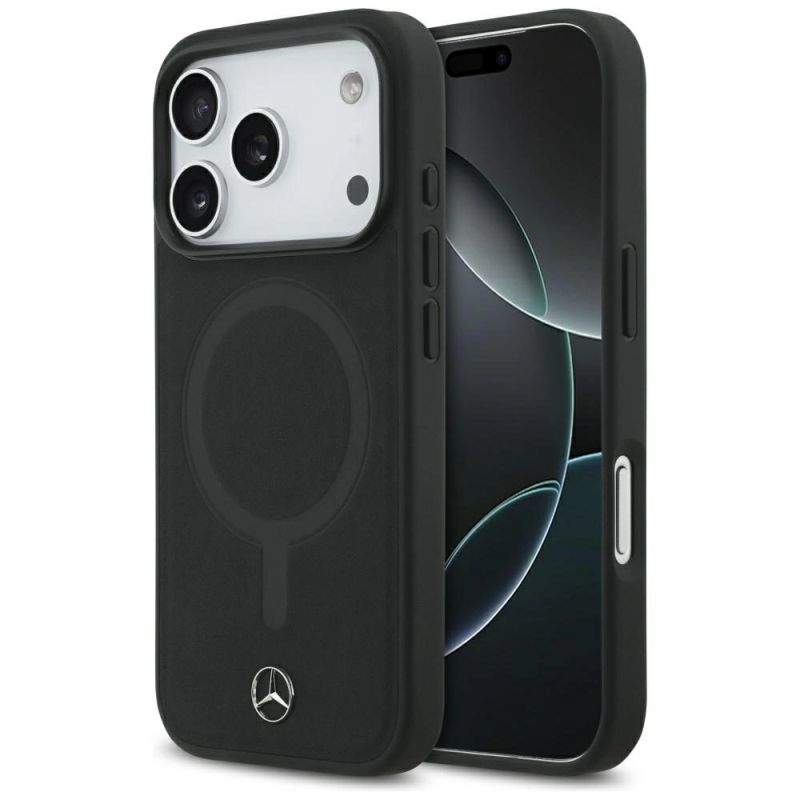 Etui Mercedes Plain Smooth Leather MagSafe do iPhone 17 Pro - czarne