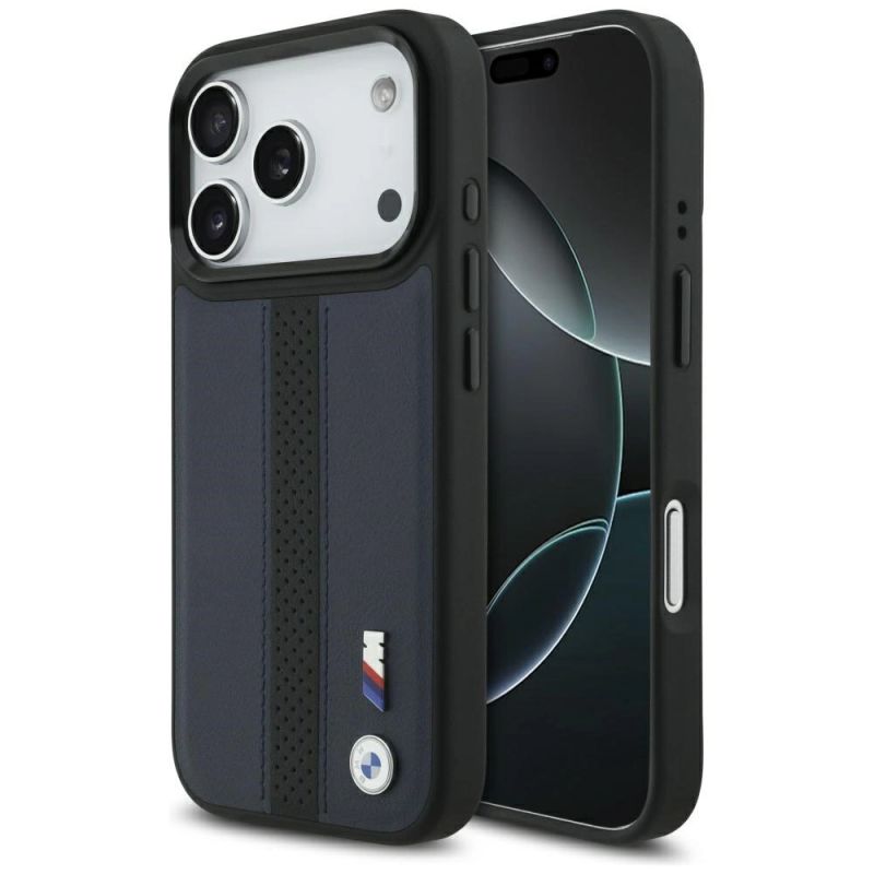 Etui BMW M Perforated Stripe Logo MagSafe na iPhone 17 Pro - granatowe