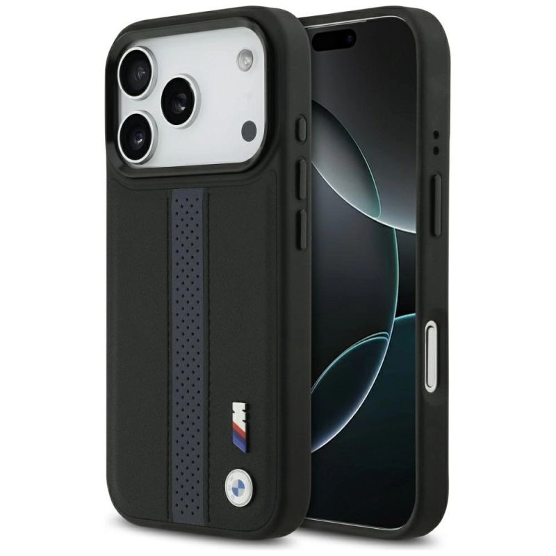 Etui BMW M Perforated Stripe Logo MagSafe na iPhone 17 Pro - niebieskie