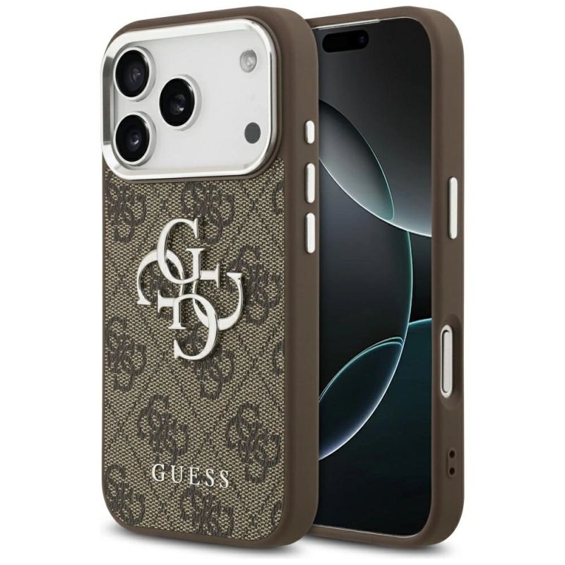 Etui Guess 4G Big 4G Classic Logo na iPhone 17 Pro brązowy - srebrne
