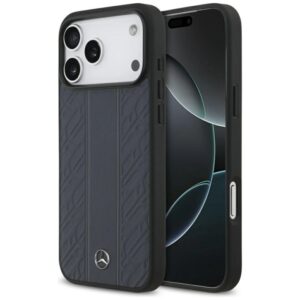 Etui Mercedes Leather Laurel Leaves Stripes MagSafe na iPhone 17 Pro Max - niebieskie