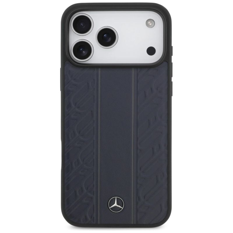 Etui Mercedes Leather Laurel Leaves Stripes MagSafe na iPhone 17 Pro Max - niebieskie - obrazek 3