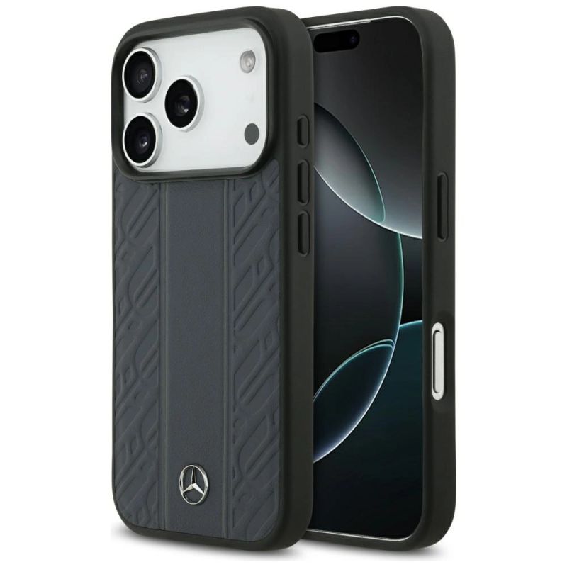 Etui Mercedes Leather Laurel Leaves Stripes MagSafe na iPhone 17 Pro - niebieskie