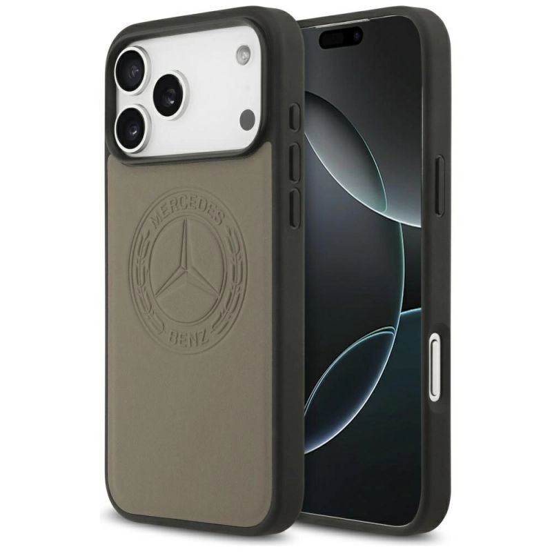 Etui Mercedes Leather Vintage Logo MagSafe na iPhone 17 Pro Max - beżowe