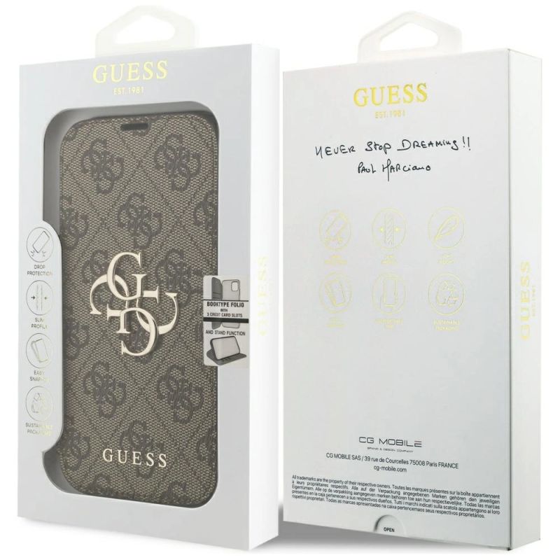 Etui Guess Book 4G Metal Logo na iPhone 17 Pro - brązowe - obrazek 7