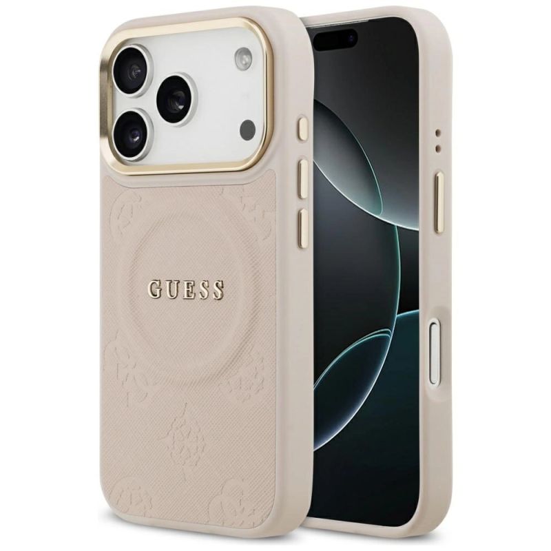 Etui Guess Peony Hot Stamp MagSafe na iPhone 17 Pro - różowe