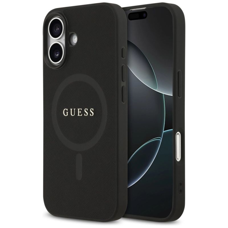 Etui Guess Saffiano Classic Logo MagSafe na iPhone 17 - czarne