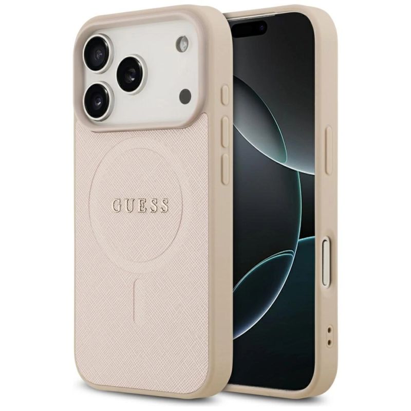 Etui Guess Saffiano Classic Logo MagSafe na iPhone 17 Pro - różowe