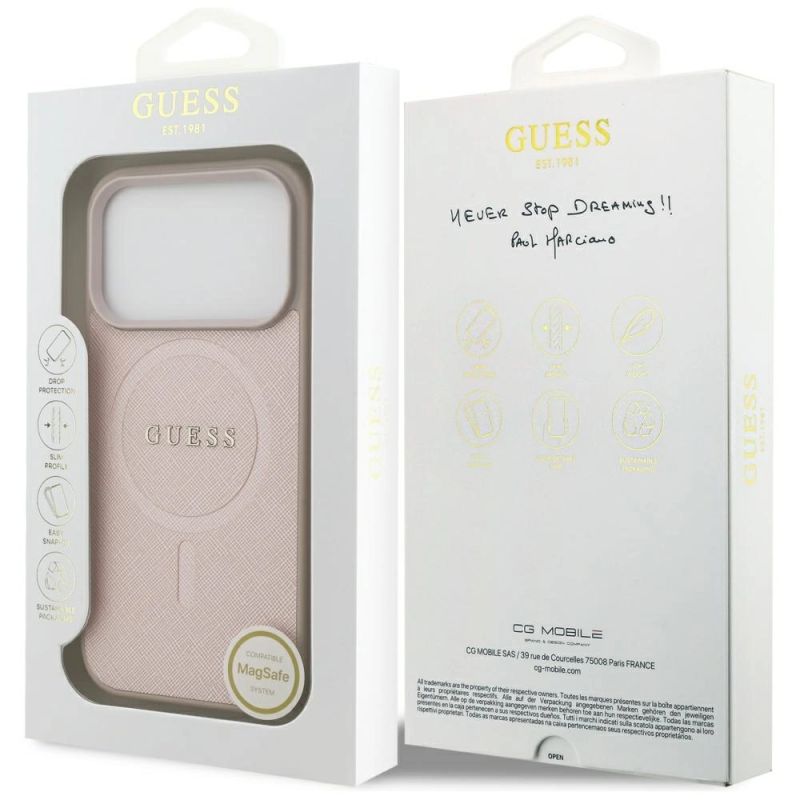 Etui Guess Saffiano Classic Logo MagSafe na iPhone 17 Pro - różowe - obrazek 8