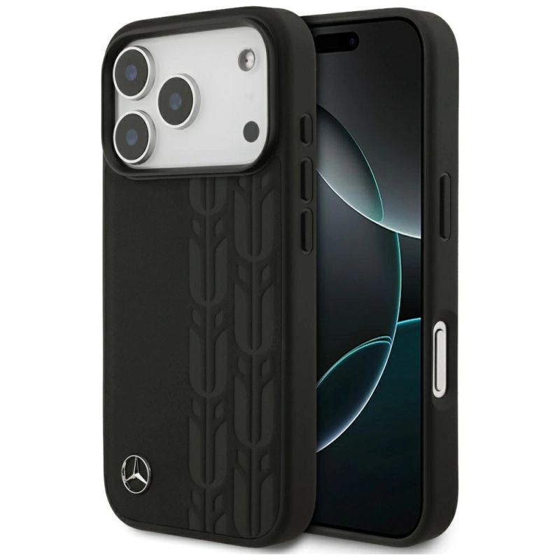 Etui Mercedes Leather Laurel Leaves MagSafe na iPhone 17 Pro - czarne