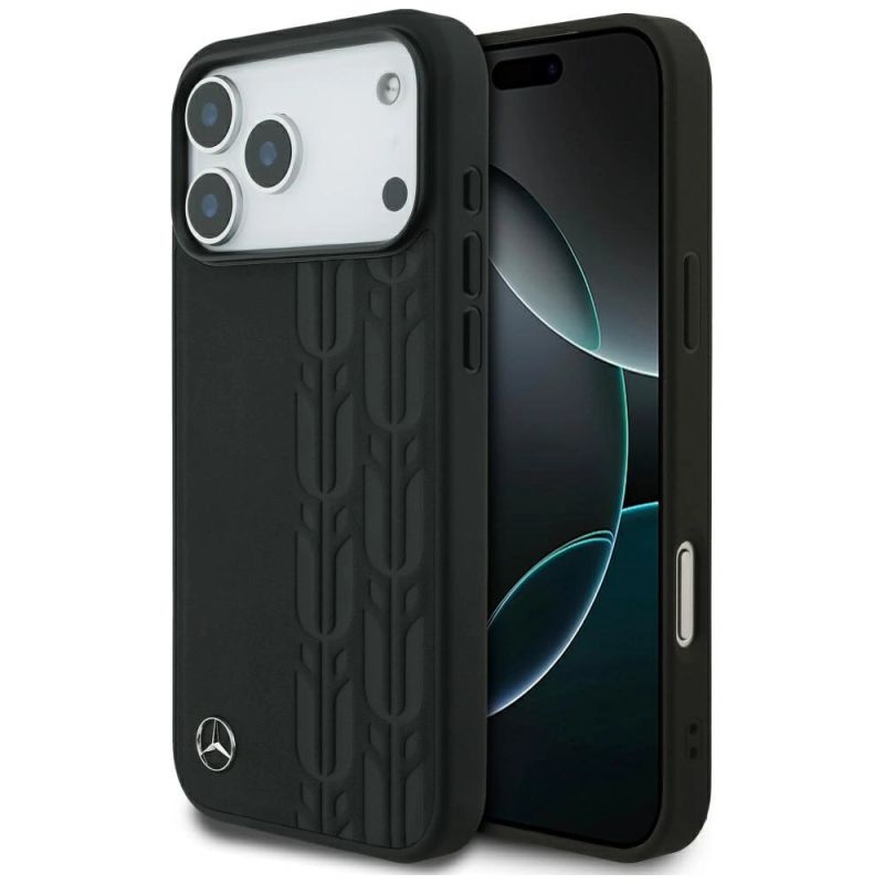Etui Mercedes Leather Laurel Leaves MagSafe na iPhone 17 Pro Max - czarne