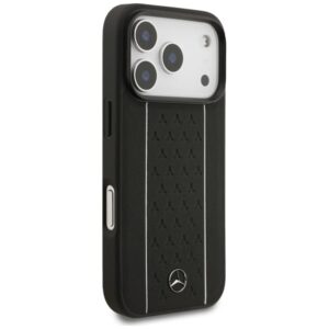 Etui Mercedes Leather Star Pattern Stripes MagSafe na iPhone 17 Pro - czarne