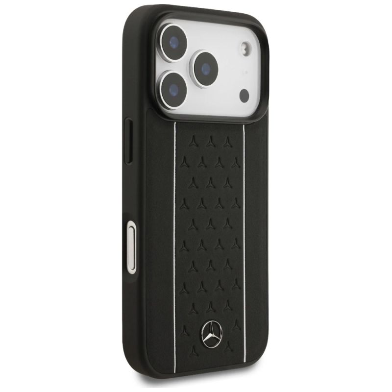 Etui Mercedes Leather Star Pattern Stripes MagSafe na iPhone 17 Pro - czarne