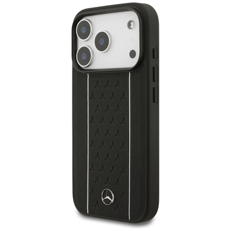 Etui Mercedes Leather Star Pattern Stripes MagSafe na iPhone 17 Pro - czarne - obrazek 3