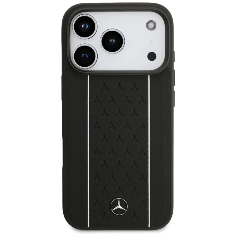 Etui Mercedes Leather Star Pattern Stripes MagSafe na iPhone 17 Pro - czarne - obrazek 4