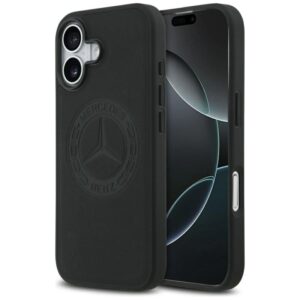 Etui Mercedes Leather Vintage Logo MagSafe na iPhone 17 - czarne
