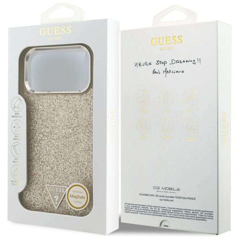 Etui Guess Glitter Triangle Logo MagSafe na iPhone 17 Pro Max - złote - obrazek 6