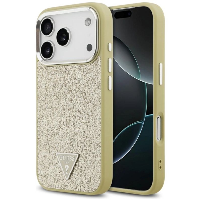 Etui Guess Glitter Triangle Logo MagSafe na iPhone 17 Pro - złote