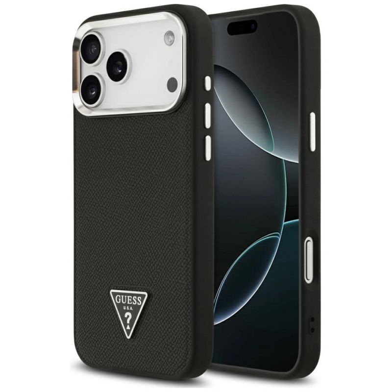 Etui Guess Grained Triangle Logo MagSafe na iPhone 17 Pro Max - czarne