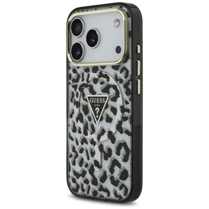 Etui Guess Leopard Glitter MagSafe na iPhone 17 Pro - czarne - obrazek 2