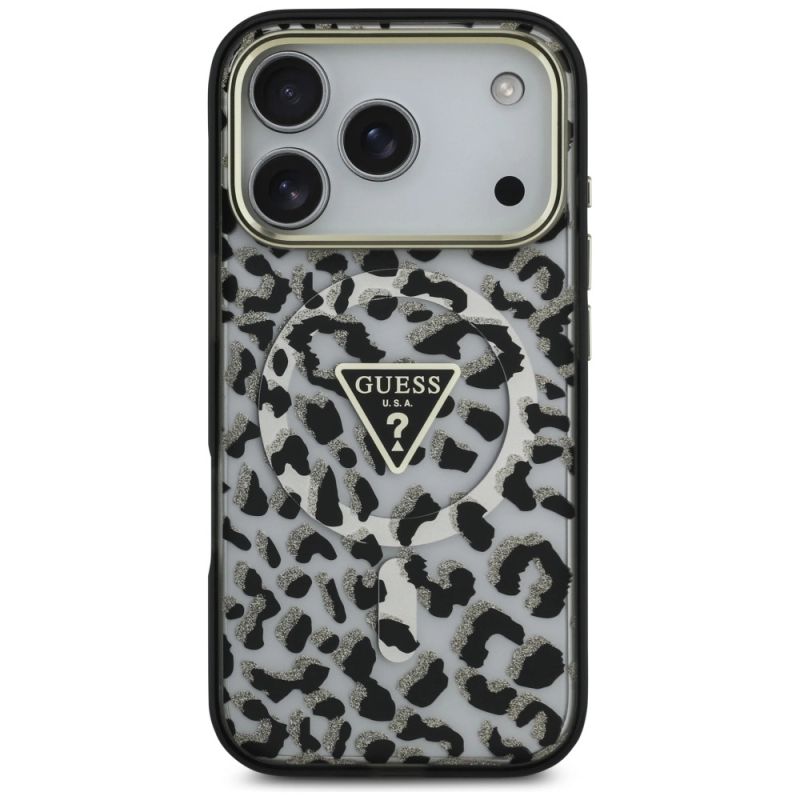 Etui Guess Leopard Glitter MagSafe na iPhone 17 Pro - czarne - obrazek 3