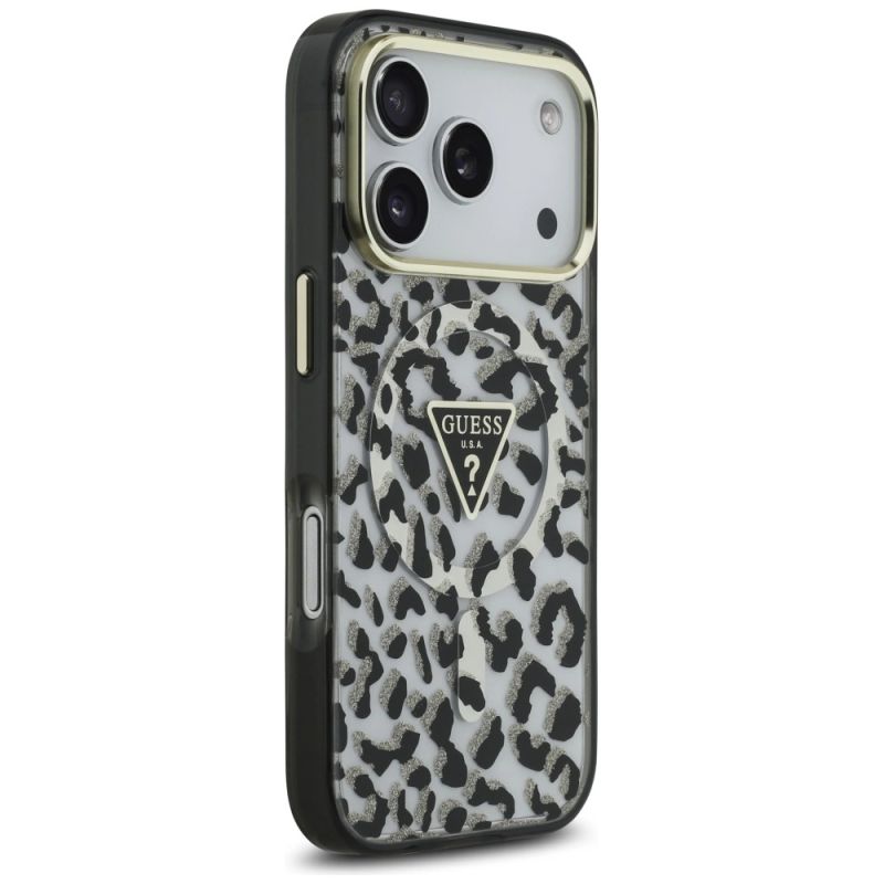 Etui Guess Leopard Glitter MagSafe na iPhone 17 Pro - czarne - obrazek 4