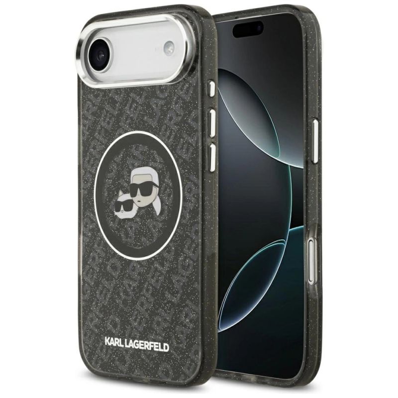 Etui Karl Lagerfeld IML Glitter Karl & Choupette Heads Logo MagSafe na iPhone Air - czarne