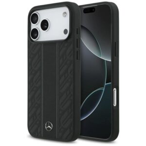 Etui Mercedes Leather Laurel Leaves Stripes MagSafe na iPhone 17 Pro Max - czarne