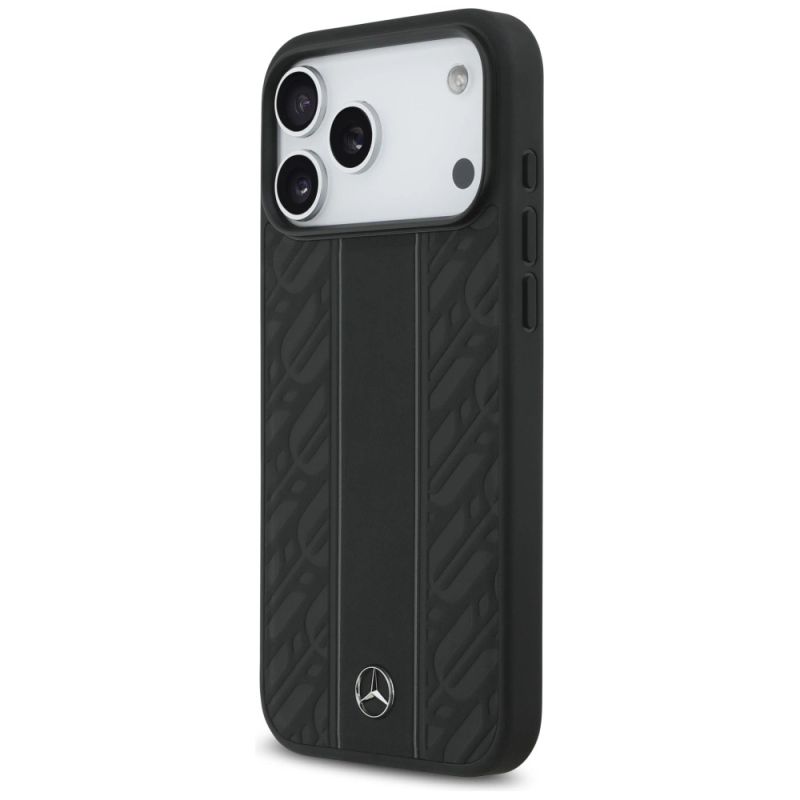 Etui Mercedes Leather Laurel Leaves Stripes MagSafe na iPhone 17 Pro Max - czarne - obrazek 2