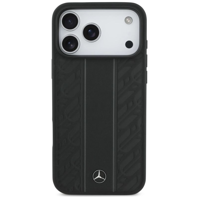 Etui Mercedes Leather Laurel Leaves Stripes MagSafe na iPhone 17 Pro Max - czarne - obrazek 3
