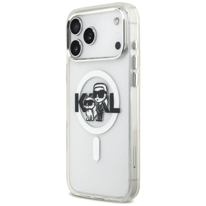 Etui Karl Lagerfeld IML Glitter Karl & Choupette Sketch Logo MagSafe do iPhone 17 Pro Max - przezroczyste - obrazek 2