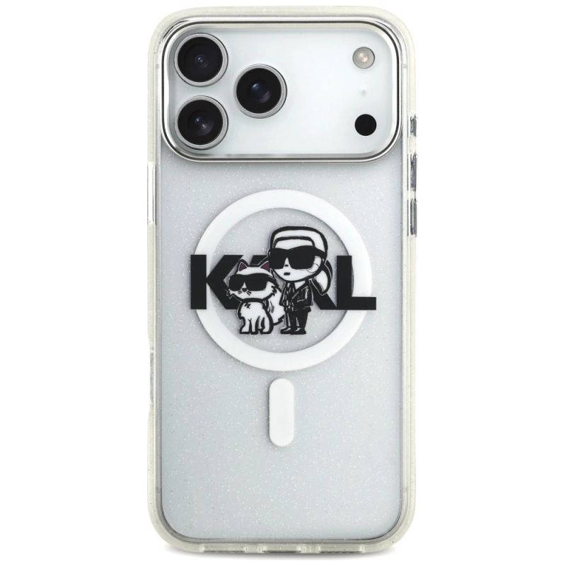 Etui Karl Lagerfeld IML Glitter Karl & Choupette Sketch Logo MagSafe do iPhone 17 Pro Max - przezroczyste - obrazek 3