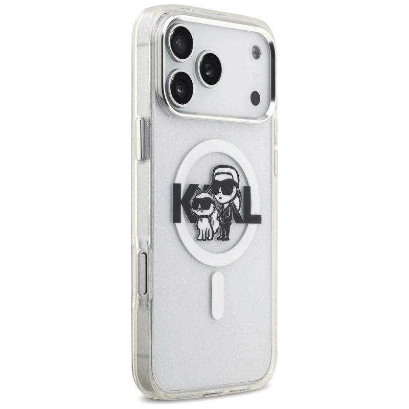 Etui Karl Lagerfeld IML Glitter Karl & Choupette Sketch Logo MagSafe do iPhone 17 Pro Max - przezroczyste - obrazek 4