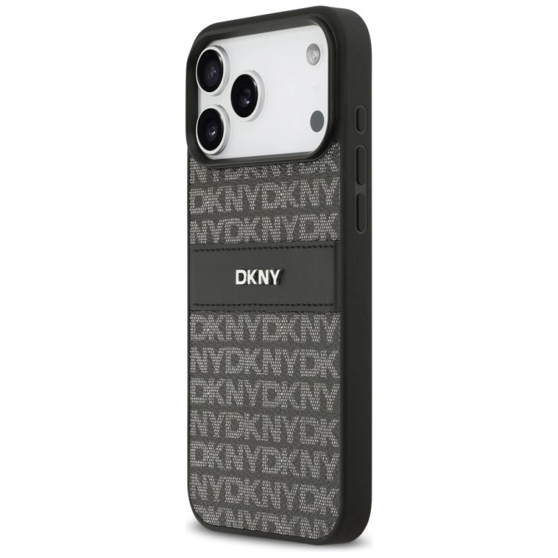 Etui DKNY Repeat Texture Pattern with Tonal Stripe na iPhone 17 Pro Max - czarne - obrazek 2