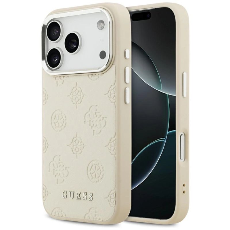 Etui Guess Peony Hot Stamp Script MagSafe na iPhone 17 Pro - beżowe