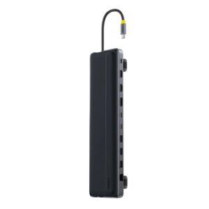 Stacja dokująca Baseus EliteJoy EH3 hub 12w1 USB-C - 2xHDMI 4K@60Hz DisplayPort 4K@60Hz 2xUSB-C 10Gb/s 2xUSB-A 5Gb/s USB-A 480Mb/s SD/microSD 3.0 RJ45 1Gigabit USB-C PowerDelivery - szara