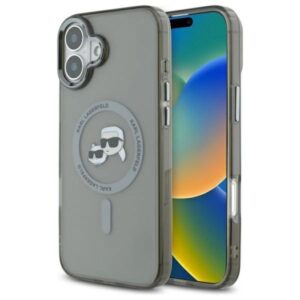 Etui Karl Lagerfeld IML Metal Karl&Choupette Head MagSafe na iPhone 16 - czarne